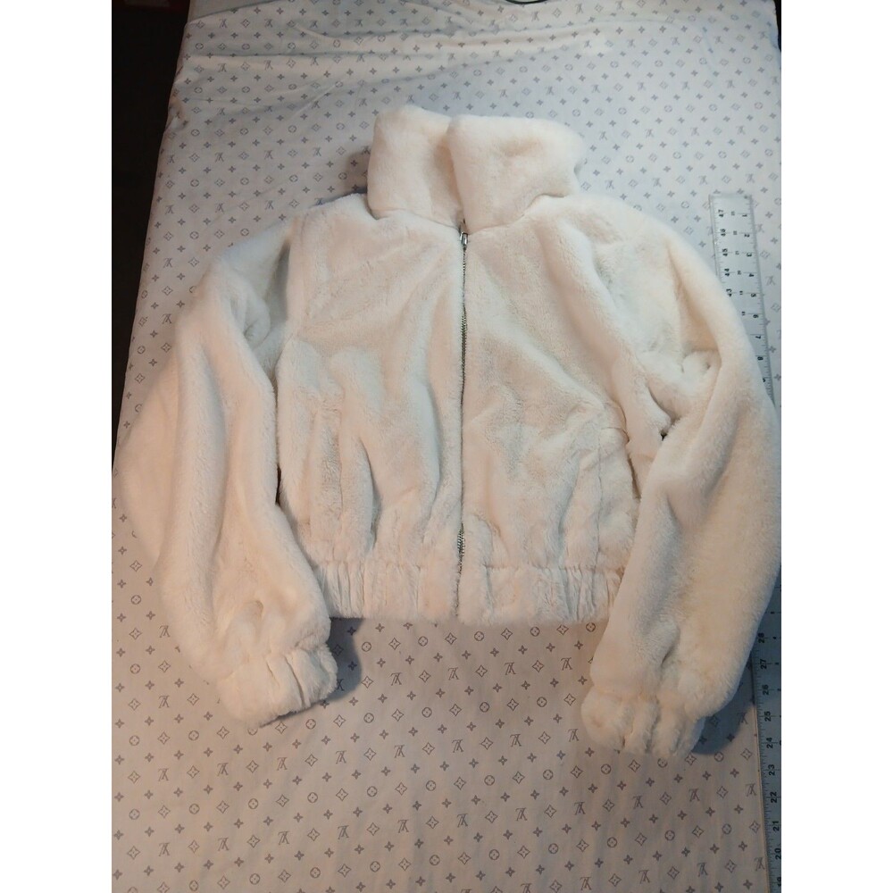 No Boundaries Girls Faux Fur Hooded Zip Jacket White XS Lined